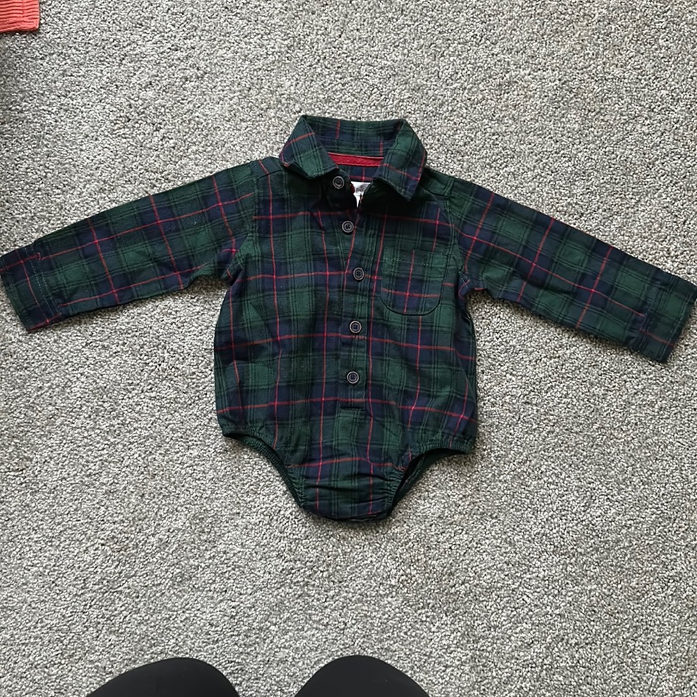 Plaid 6 to 9 month onesie